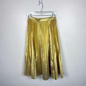 J.Crew Gold Metallic Pleated Midi Skirt High Waisted Party Holiday Statement